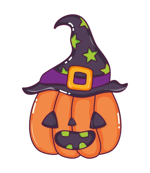 Calabaza feliz con decoración de sombrero de bruja — Vector de stock