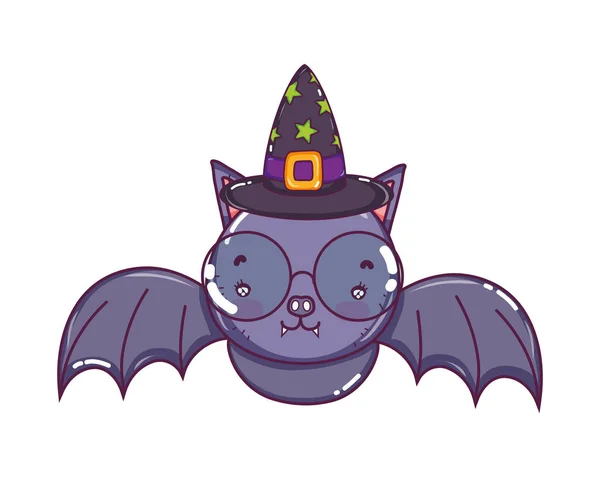 Bat w okularach z kapelusz czarownicy — Wektor stockowy
