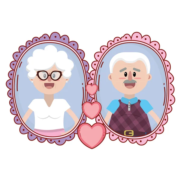 Anciano pareja retrato dibujos animados — Vector de stock