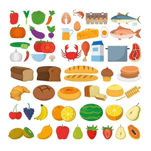 Iconos de alimentos saludables — Vector de stock