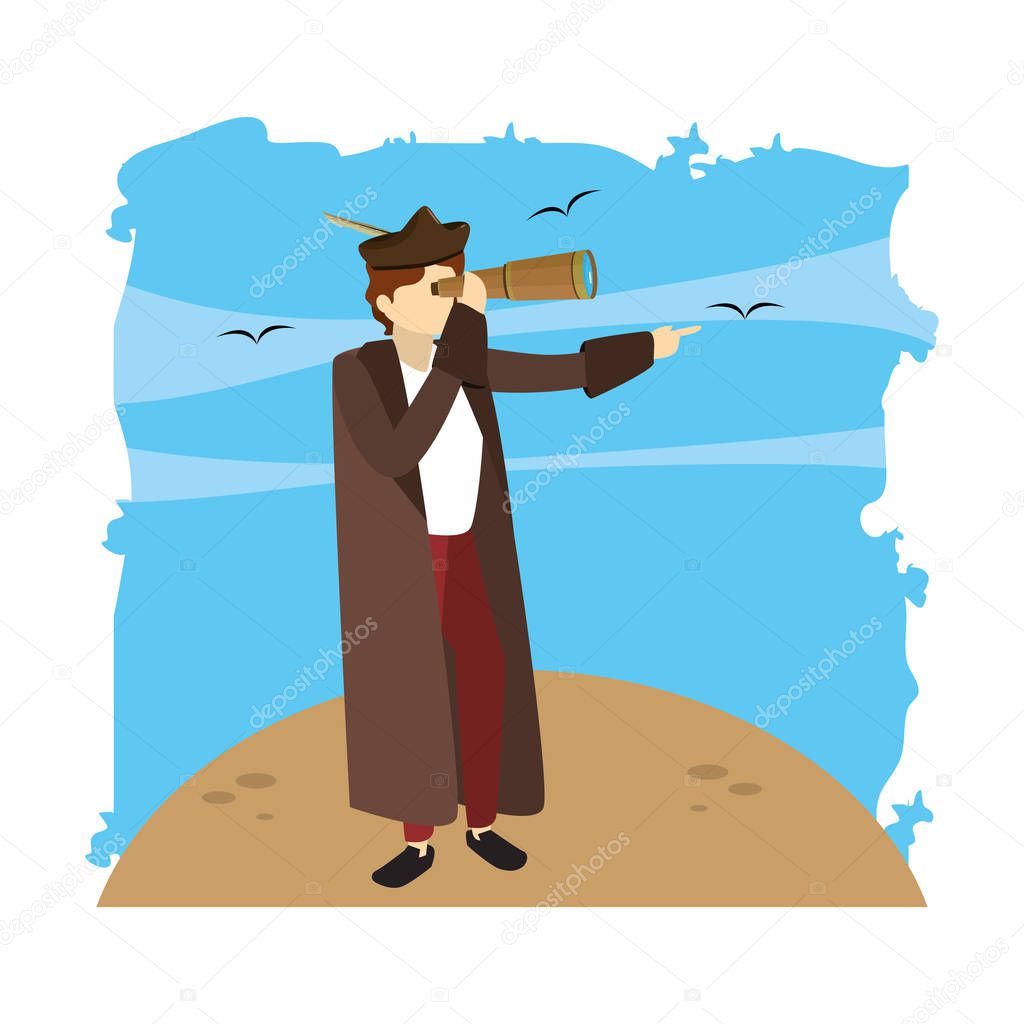 man christopher columbus with monocular in the sea