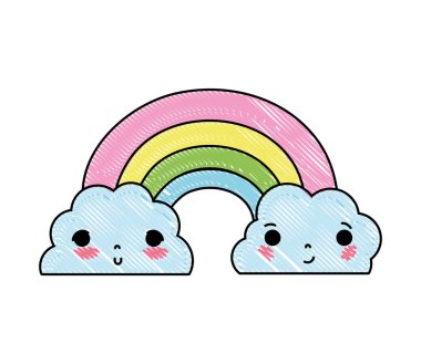 karalanmış kawaii şirin kabarık bulutlar ve gökkuşağı