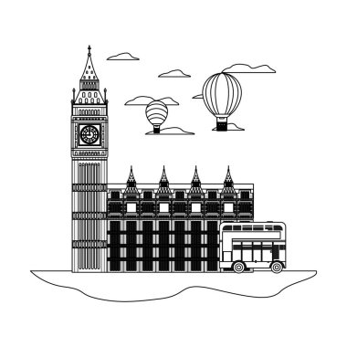 Londra Saat Kulesi ile hava balonu ve otobüs hattı