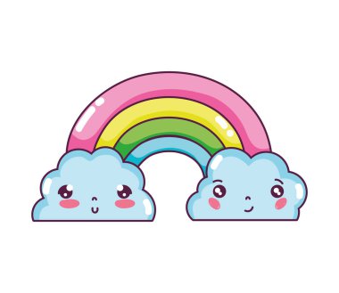 Kawaii şirin kabarık bulutlar ve gökkuşağı