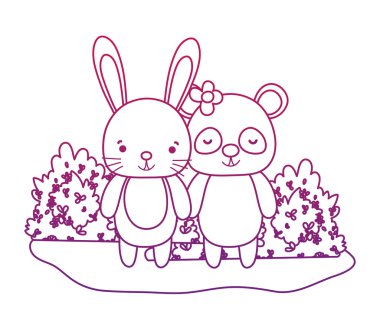 bozulmuş anahat tavşan ve panda arkadaşlar hayvanlar ve çalılar