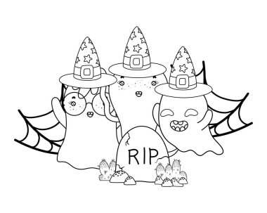 Cadı şapka spiderweb ve RIP hayaletlerle anahat