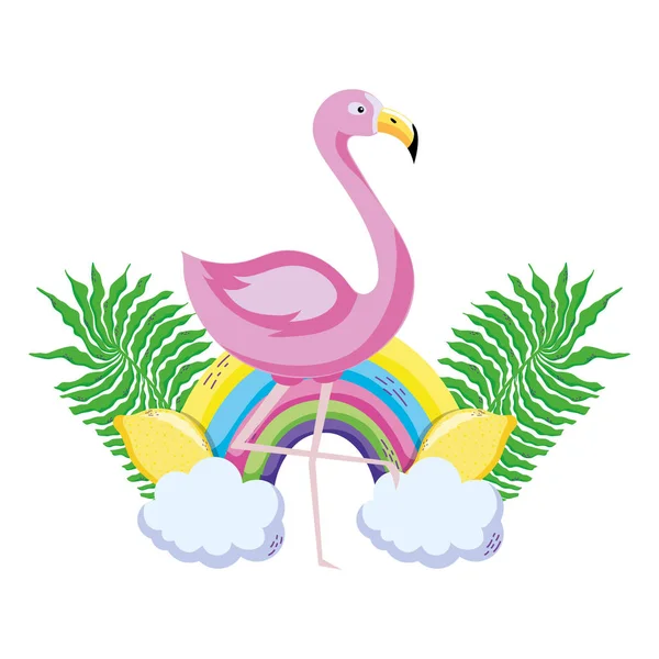 Flamingo-Karikatur mit tropischem Vogel — Stockvektor