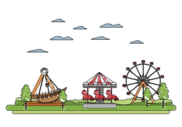 Doodle karneval s legrační mechanické ride hry — Stockový vektor