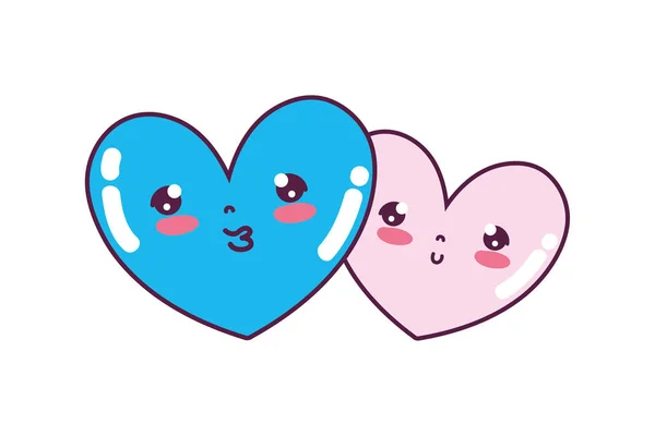 Kawaii mooi hart paar samen — Stockvector