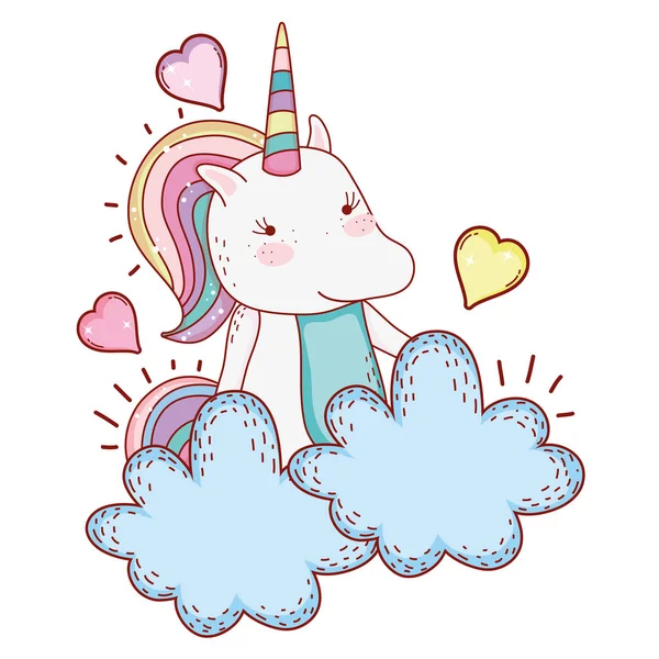 Unicorn in clouds cartoon — Stock Vector