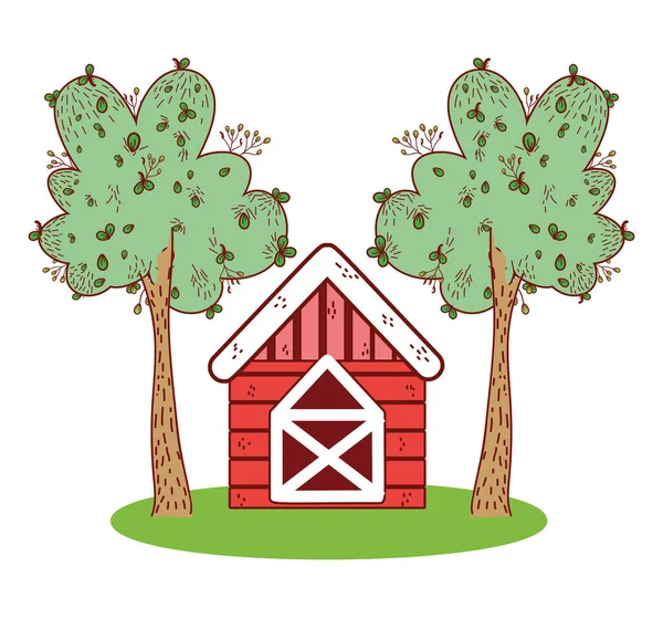Дерев'яний фермерський будинок з деревами природи — стоковий вектор
