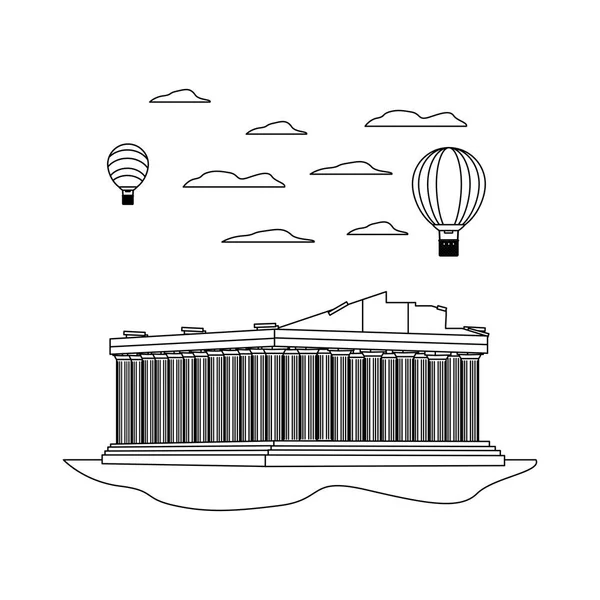 ライン中世アテネのアーキテクチャと空気の風船 — ストックベクタ