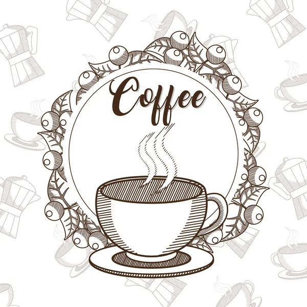 Xícara de café com grãos armação redonda — Vetor de Stock