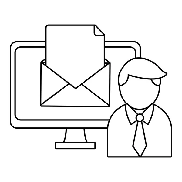 Affaires et email en noir et blanc — Image vectorielle