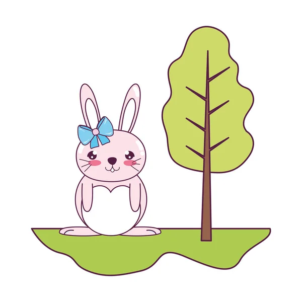 Cute female rabbit animal in the landscape — Stock Vector