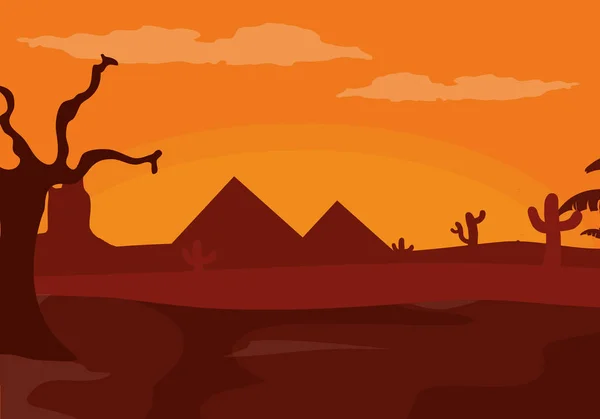 Woestijn en zonsondergang — Stockvector