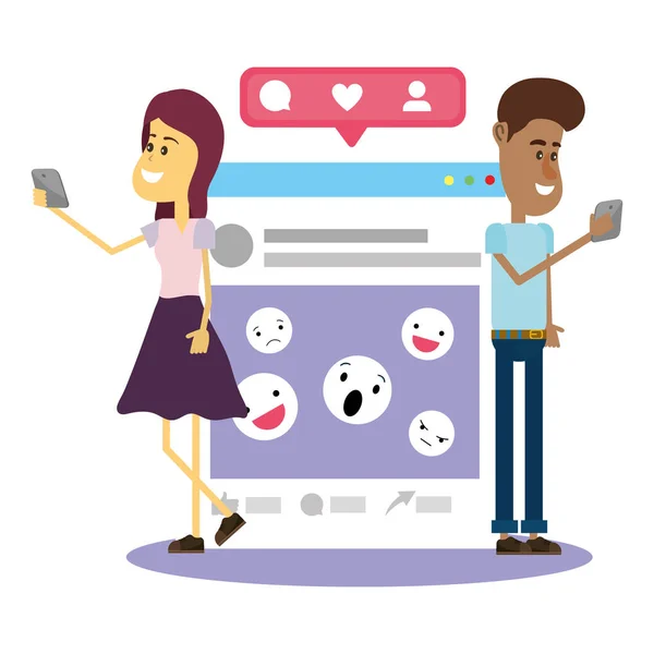 Couple sur les réseaux sociaux — Image vectorielle