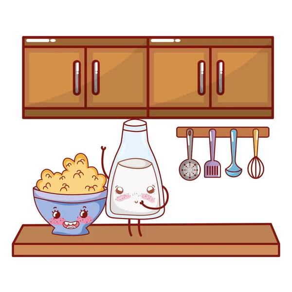 Cuisine et nourriture kawaii dessins animés — Image vectorielle