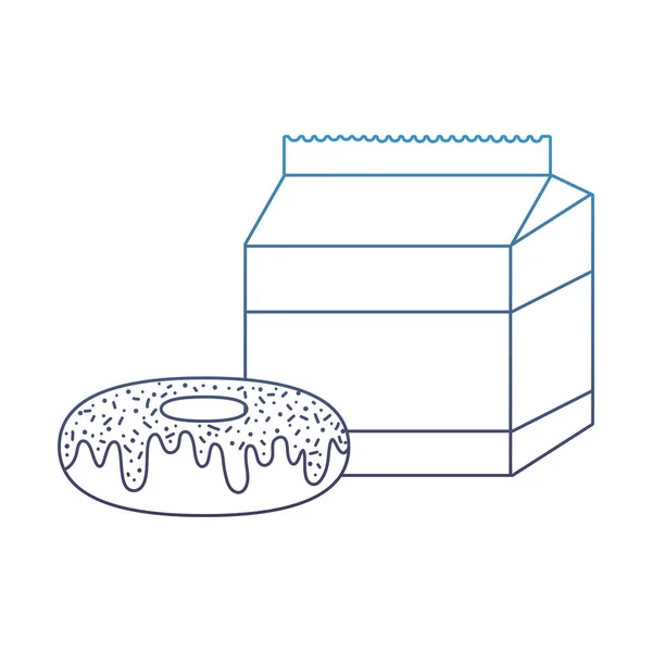 Línea degradada donut dulce con caja de leche snack — Archivo Imágenes Vectoriales