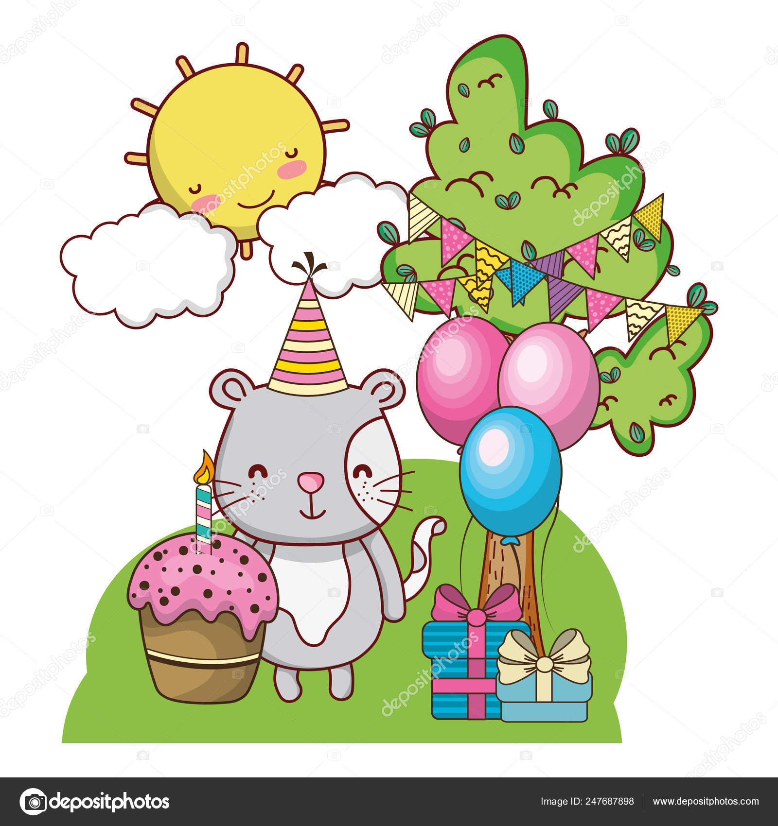 Feliz cumpleaños lindo animal Vector de stock #247687898 de ©stockgiu, image size:1600x1700