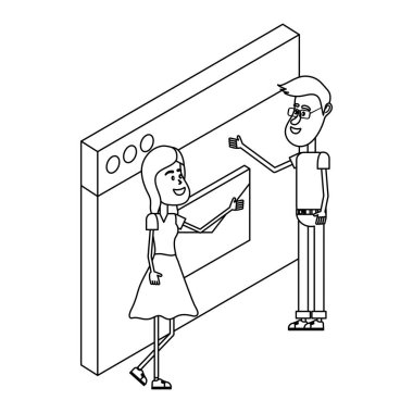 Çift ve e-posta teknolojisi siyah beyaz izometrik
