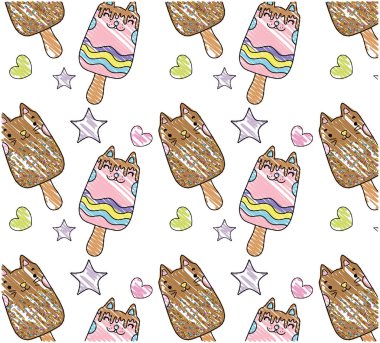 rendelenmiş kawaii kediler buz lollies arka plan