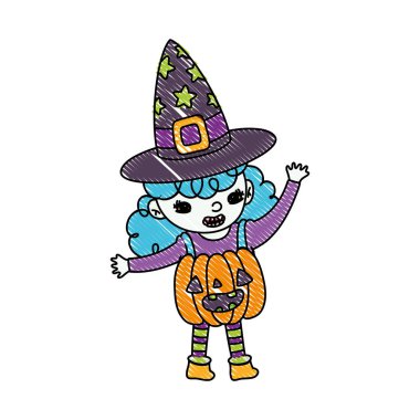 mutlu kızla rendelenmiş kabak kostüm ve cadı şapka