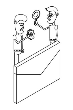 Gençler ve teknik destek siyah ve beyaz