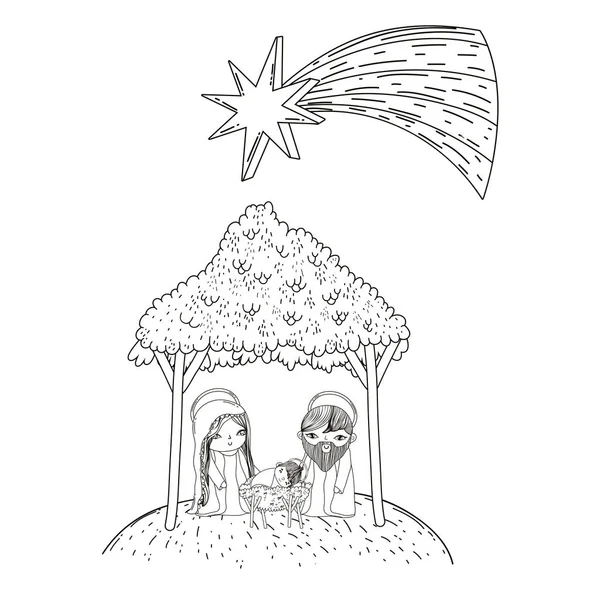 Crăciun Nașterea Domnului scenă desen animat — Vector de stoc