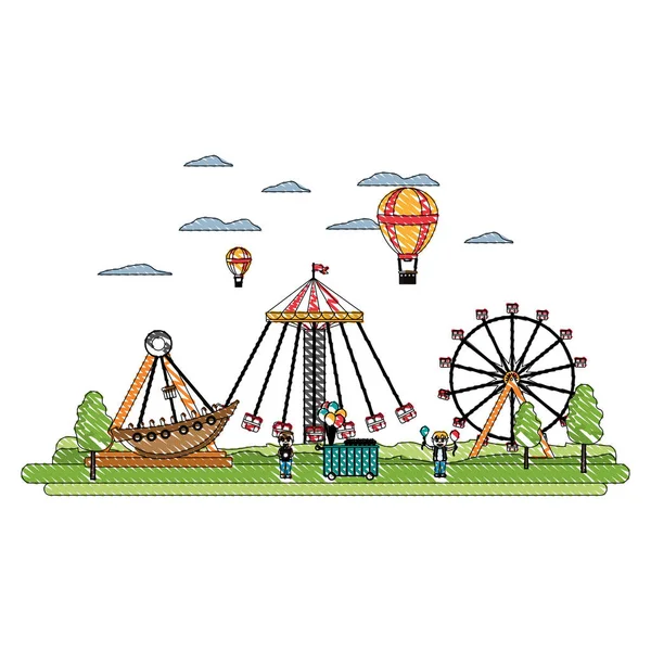 Jeux de balade mécanique carnaval drôle doodle — Image vectorielle