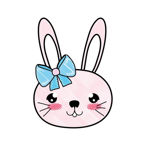 Doodle conejo hembra cabeza con lazo de cinta — Vector de stock