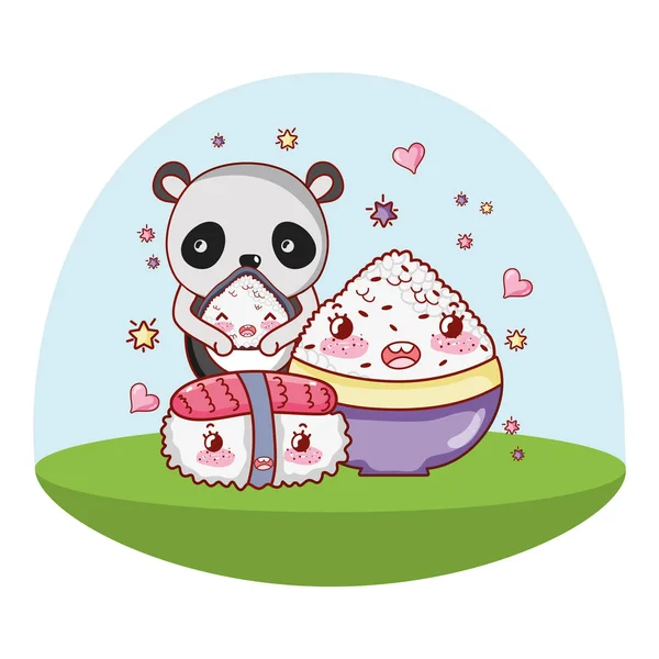 Oso Panda y comida kawaii — Archivo Imágenes Vectoriales