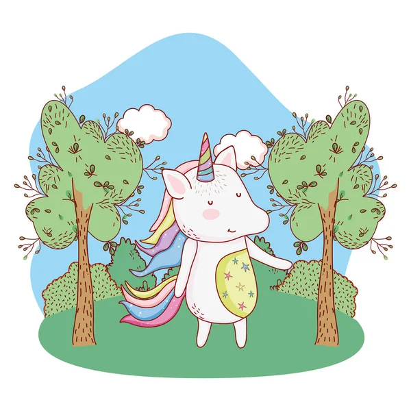 Unicorn buitenshuis cartoon — Stockvector