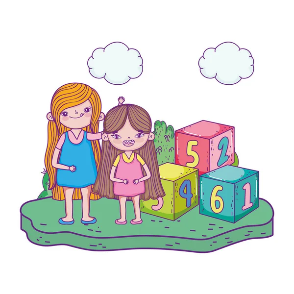 Niñas en el paisaje — Vector de stock