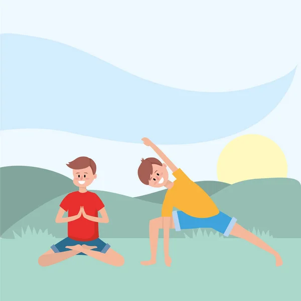 Fit men practicing yoga — Stock Vector