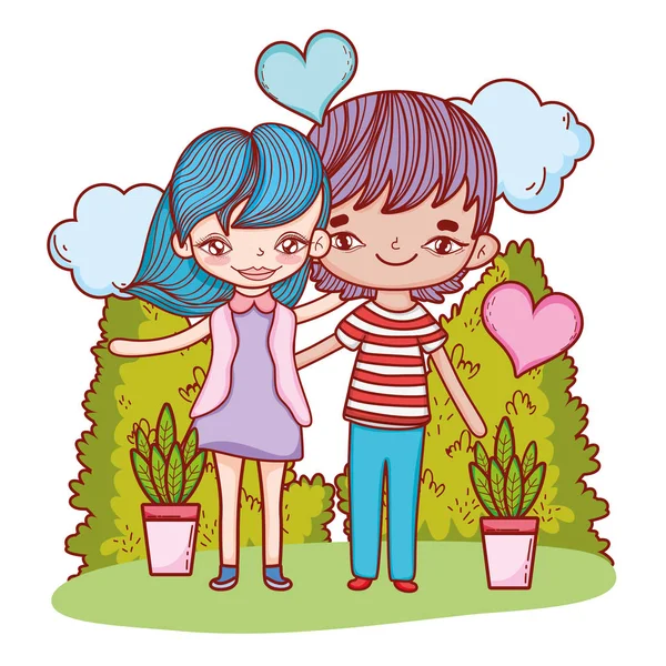 Lindo niño y niña dibujos animados — Vector de stock