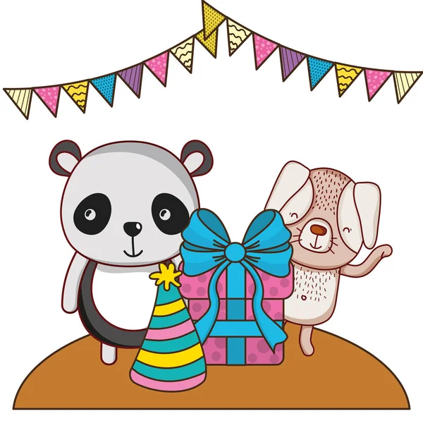 Feliz aniversário animais bonitos —  Vetores de Stock