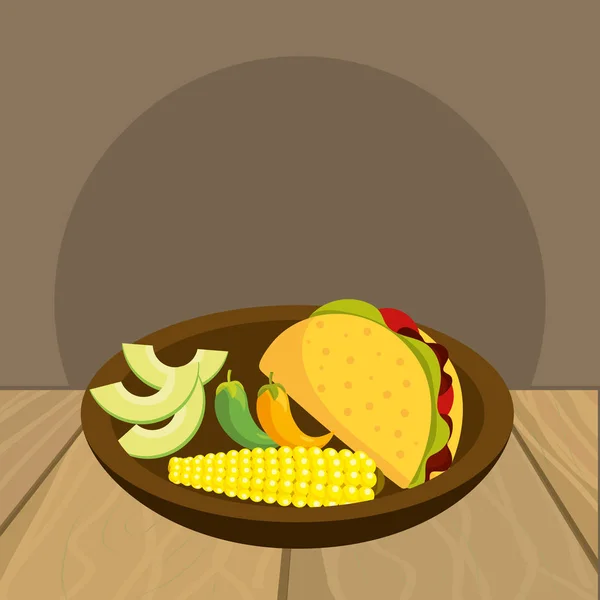 Kartun makanan Meksiko yang lezat di meja restoran - Stok Vektor