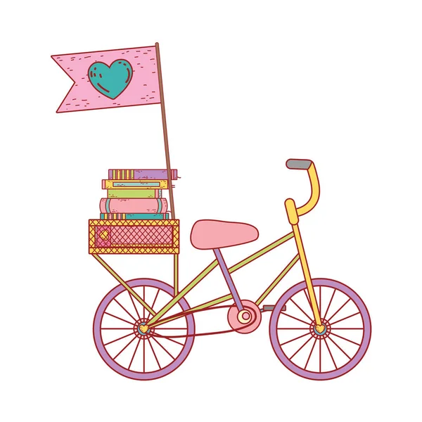 Schulbücher stapeln bei Fahrradtag-Feier — Stockvektor
