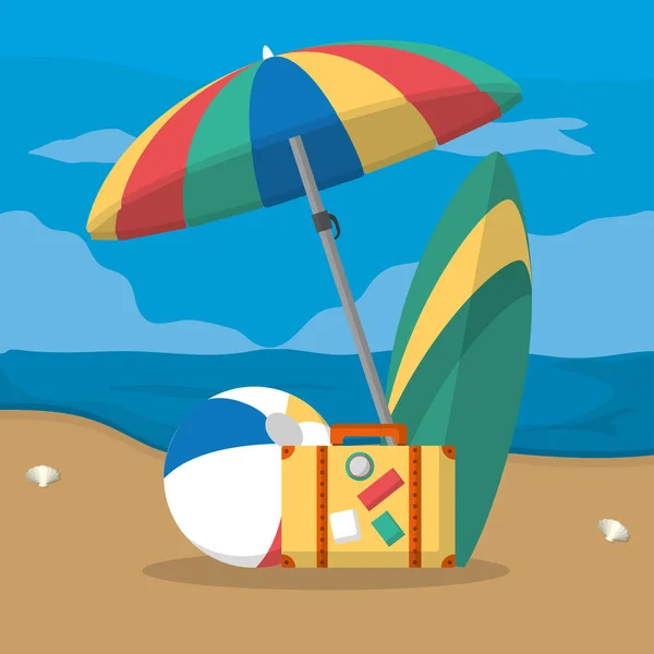 Playa y verano — Vector de stock