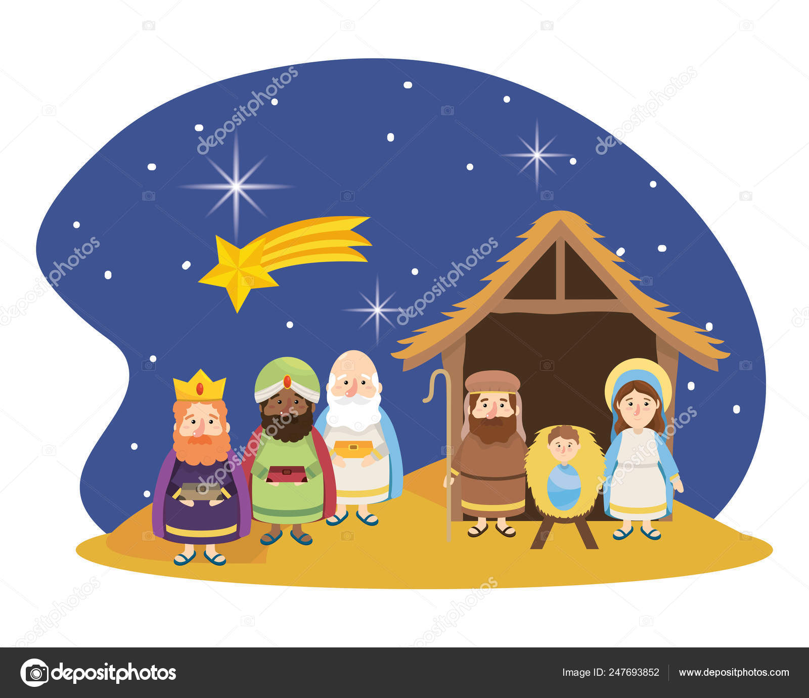 クリスマスのキリスト降誕のシーンの漫画 ストックベクター ©stockgiu