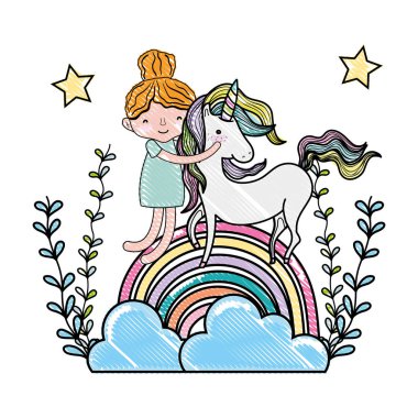 rainbow dalları ile tek boynuzlu at sarılma karalanmış Güzellik