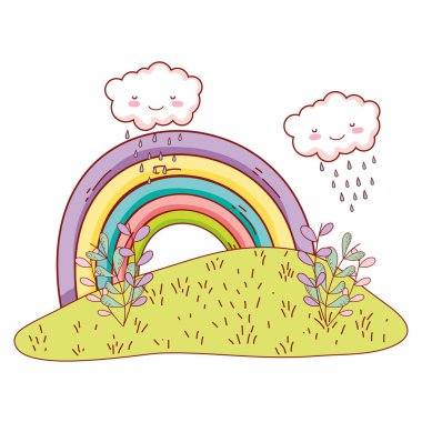 Gökkuşağı çizimleri ile şirin landscae