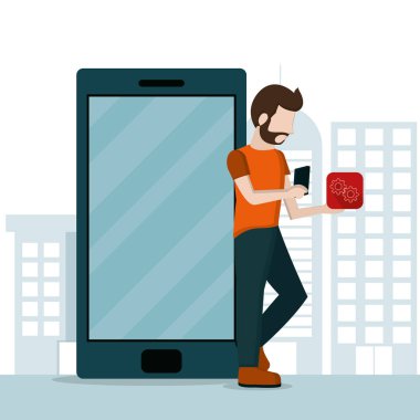 Genç adam ve smartphone