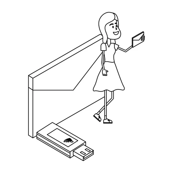 여자와 흑인과 백인 isometric 기술 — 스톡 벡터