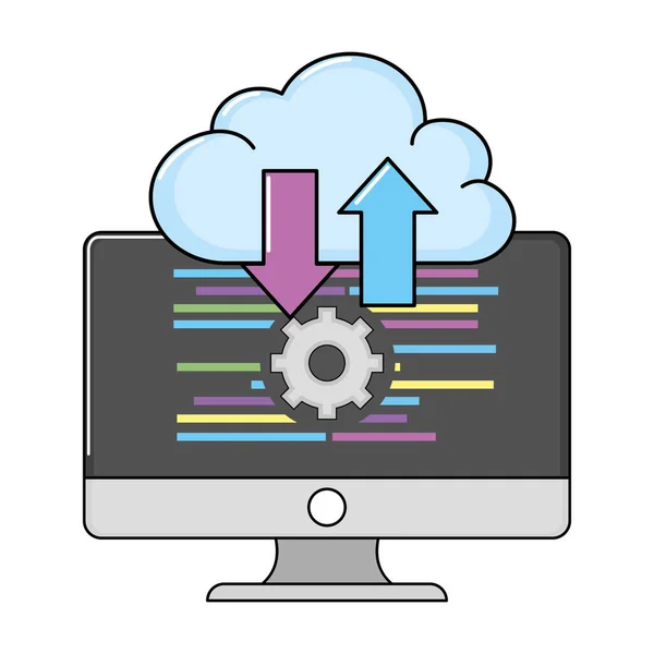 Technologie computing scherm cartoon — Stockvector