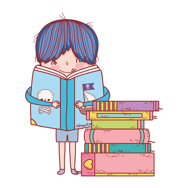 Heureux petit garçon lisant des livres — Image vectorielle