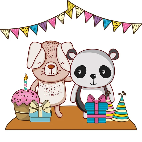 Feliz cumpleaños animales lindos — Vector de stock