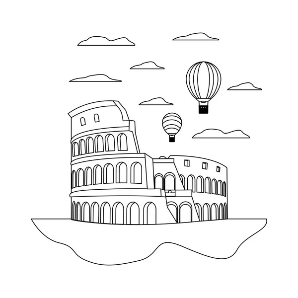 Line Colosseum rome och roliga air ballonger — Stock vektor