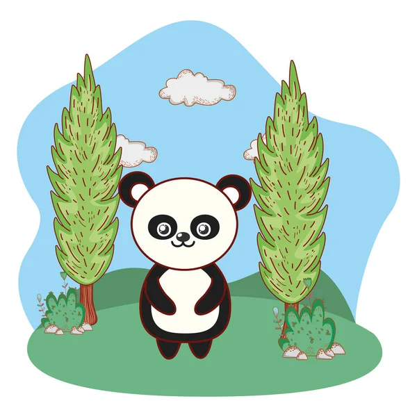 Oso panda dibujos animados al aire libre — Vector de stock